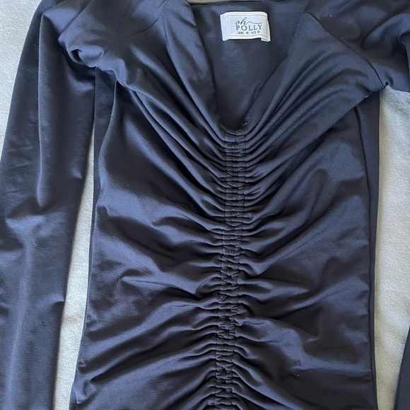 Oh Polly Get Down Tonight Ruche Bardot Mini Dress in Midnight Blue, Size 0. - Picture 4 of 6